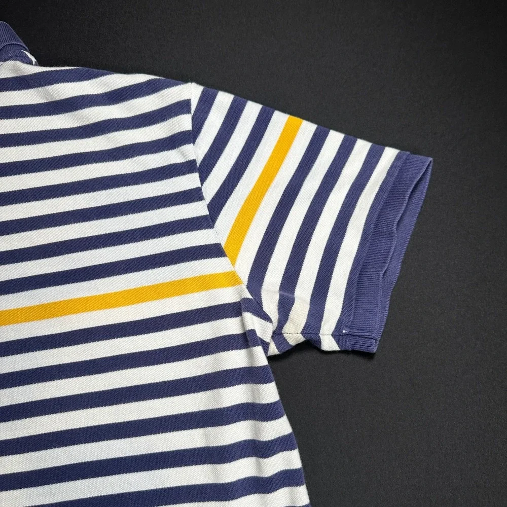 VTG Y2K Polo Shirt Mens‎ Blue Yellow Striped Short Sleeve Casual Sm